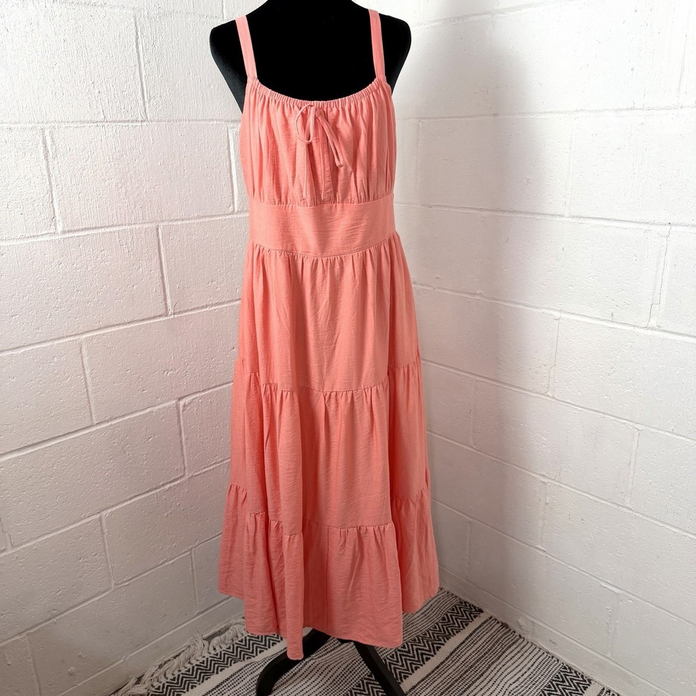 INC Maxi Sun Dress Smocked‎ Tiered Peachy Pink Cottage Peasant Easter Wedding 12